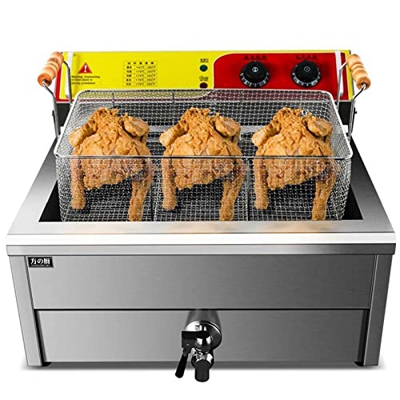 LBSI Freidora EléCtrica de 4000W de Potencia, 18L /25L de Freidora con Aceite, Pra Brochetas de Pollo Tempura y Patatas Fritas, Acero Inoxidable Espes