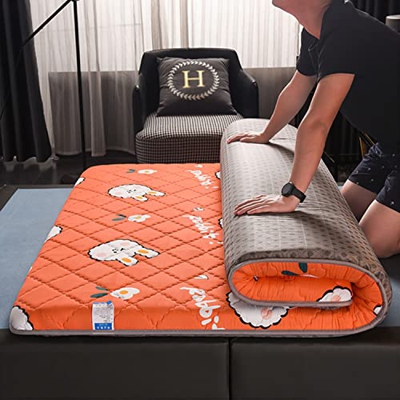 Btytu Colchón de Piso Futon colchón Roll up Tatami Mat de Piso Camino Plegable Metro de Campamento Portero para Dormir Camino,Naranja,150x200cm