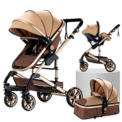3 en 1 Sistema de Viaje Para Bebé Silla de Paseo 3 en 1 Carrito con Capazo Cochecito de Bebé Cochecito de Paisaje Alto Reclinable Cochecito Estándar P