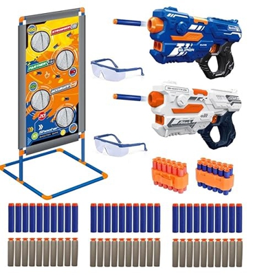 Riviax 2 Pistolas Juguete Niño/a +6 Años con Objetivo Disparo Grande, 60 Dardos Espuma, 2 Gafas Protección, 2 Clips Munición, Juego Tiro Blaster Manua