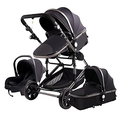 Sillas de Paseo Cochecito de Bebé 3 en 1 Triciclo Baby Walker Cochecito de Alto Paisaje Cochecitos Plegables Carrito de Bebé para Bebé 0-36 Meses (Bla
