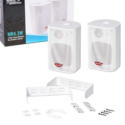 2 Altavoces Compatible con Boss Audio Systems MR4.3W 3 vías Blanco 100 Watts rms 200 Watts MAX a Prueba de Agua para Interior y Exterior + Soportes de