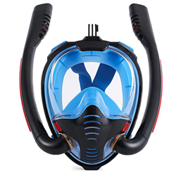 RobinEllis Máscara de Buceo de Cara Completa Máscara de Natación Tubo de Respiración Doble Snorkel Buceo Máscara de Gafas Faciales,Blue,S/M características