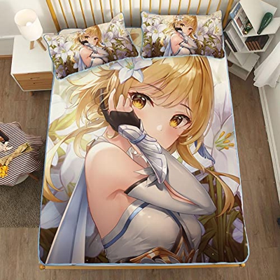 ACOSDARY Impacto de Genshin: lumine acariciar el Cabello Colchón, Microfibras de impresión 3D Alfombrilla de Seda de Hielo de Anime, Almohadilla de en