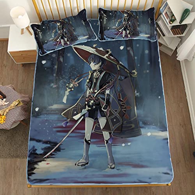 ACOSDARY Impacto de Genshin: Scaramouche Espada samurai Colchón, Microfibras de impresión 3D Alfombrilla de seda de hielo de anime, almohadilla de enf