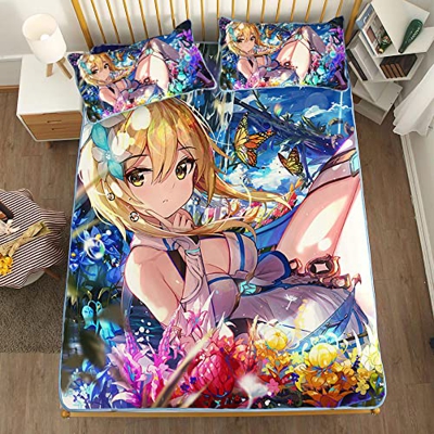 ACOSDARY Impacto de Genshin: lumine Flores coloridas Colchón, Microfibras de impresión 3D Alfombrilla de seda de hielo de anime, almohadilla de enfria