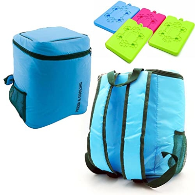 UTIZ Bolsa de refrigeración suave y tableros de congelación, paquete de 4 – 200 ml, bolsa de picnic 20 L, color azul con bolsillos de tamaño, mochila 