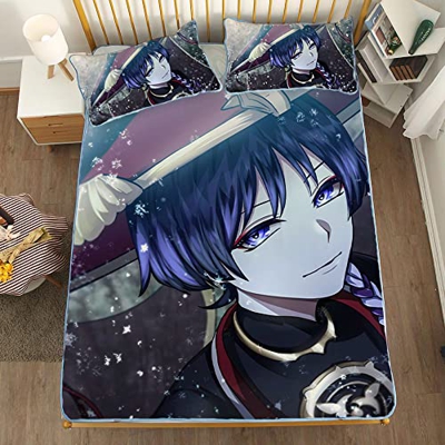 ACOSDARY Impacto de Genshin: Scaramouche copo de nieve Colchón, Microfibras de impresión 3D Alfombrilla de seda de hielo de anime, almohadilla de enfr