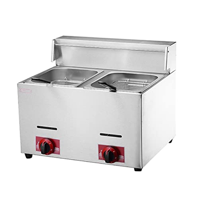 Freidora de Gas Comercial, Cocina Al Aire Libre de Propano GLP de Encimera para Freír Patatas Fritas, Aros de Cebolla, Pollo (Color : 10L+10L)