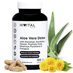 Aloe Vera Detox. 120 cápsulas veganas para 4 meses. Con Cáscara Sagrada, Frángula, Cola de Caballo y Diente de León. Diurético y laxante natural que e en oferta
