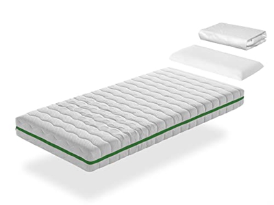 Pack Colchón Muelles ensacados 80X180 GEA MUELLES Cama Infantil, Altura 18 CM + 1 Almohada viscoelastica 80x35 + 1 Protector colchon 80x180
