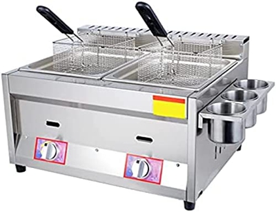 12L Large Capacity Gas Fryer, Stainless Steel LPG Fryer For Home and Commercial, Adjustable Firepower, with Baskets and Lids, For Chips Donuts Fish, E