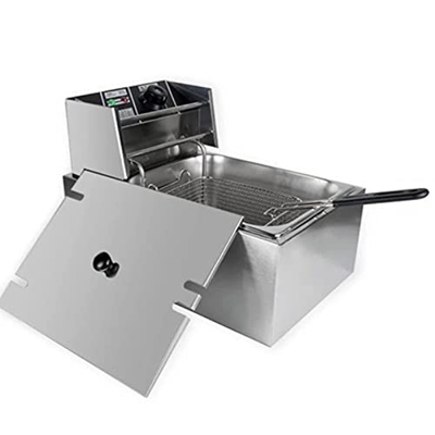 Freidora Eléctrica con Cesta Y Tapa, Encimera De Cocina, Freidora De Acero Inoxidable para Papas Fritas, Aros De Cebolla, Pollo Frito Y Más (6L)