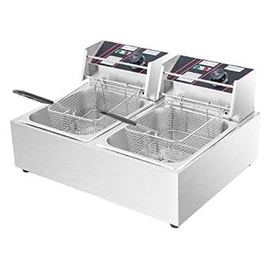 Freidora Eléctrica con Cesta Y Tapa, Freidora De Cocina De Encimera, Freidora De Acero Inoxidable para Papas Fritas, Aros De Cebolla, Pollo Frito Y Má