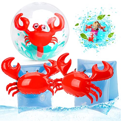 Manguitos de Piscina, Manguitos Hinchables con Pelota de Playa Inflable, Manguitos de Natación para Niños, 3D Pelota Hinchable, Manguitos Piscina para