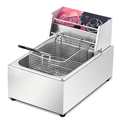 Freidora Eléctrica De 10 L con Cesta Y Tapa Encimera Freidora De Cocina De Acero Inoxidable Máquina Freidora con Temporizador Ajustable Fácil De Limpi