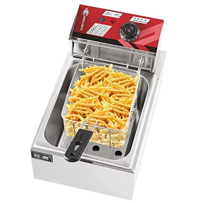 Freidora Eléctrica con Cesta Y Tapa, Freidoras De Cocina De Encimera, Freidora De Acero Inoxidable para Pavo, Papas Fritas, Donas Y Más, 2.5Kw 110V (1