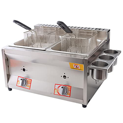 ZYFC Freidora de Gas Comercial, Freidora Profunda de Acero Inoxidable con 2 Cestas, 2 Tapas y Caja de Condimentos Colgante, para Cocina Casera y Resta precio