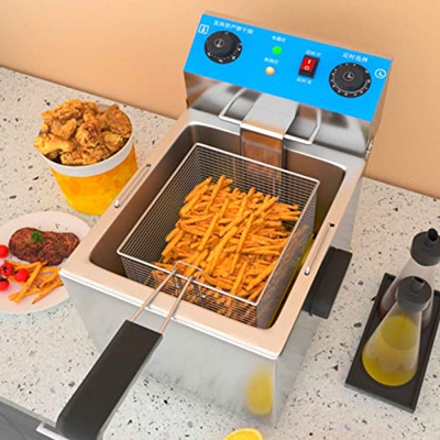 LBSI Acero Inoxidable Freidora con Aceite Comercial, Freidora Eléctrica de Mesa con Doble Sonda de Temperatura Controlada, 12L /24L /16L / 32L Gran Ca