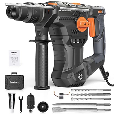 Martillo Demoledor 1050W 6J, Towallmark 4 Funciones SDS Plus Martillo Perforador Percutor 6 Velocidades con Embrague de Seguridad& Control de Vibració