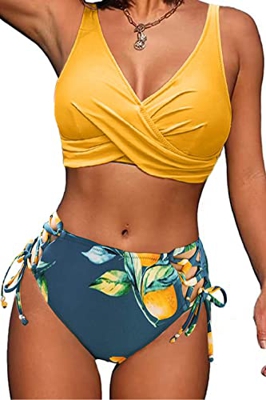 Joligiao Conjunto de Bikini para Mujer Traje de Baño Elegante con Cuello Halter Conjunto de Bikini Vintage 2 Piezas Ropa de Playa Acolchada de Cintura