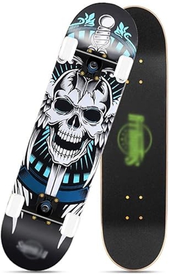 Xinduolei Skateboards 31"x 8" Longboard Completo 7 Capa Maple Doble Double Kick Tricks Estándar Mubras for niños Adultos for Principiantes y Deportes 