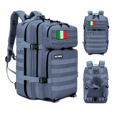 ELITEX Mochila 45L Táctica Militar Bandera Italia Impermeable Deportiva Aire Libre Bolsillos Gimnasio Portatil Oxford 900D (Gris)