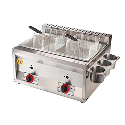 Freidora a Gas de Doble Cilindro Comercial Profunda con Canal para condimentos y cestas para freír de Acero Inoxidable con Tapa para Patatas Fritas Do en oferta
