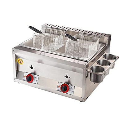 Freidora a Gas de Doble Cilindro Comercial Profunda con Canal para condimentos y cestas para freír de Acero Inoxidable con Tapa para Patatas Fritas Do