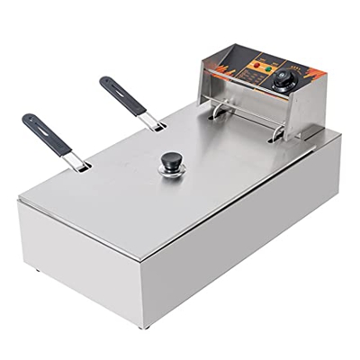 Freidora eléctrica Comercial 20L Freidora de un Solo Tanque Freidora de Chips de Acero Inoxidable Encimera con Tapas 220V (20L)