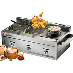 Freidora a gasFreidora Comercial de Dos Cilindros Profunda con comedero para condimentos Antideslizante Ahorro de energía Fácil de Limpiar con cestas  precio