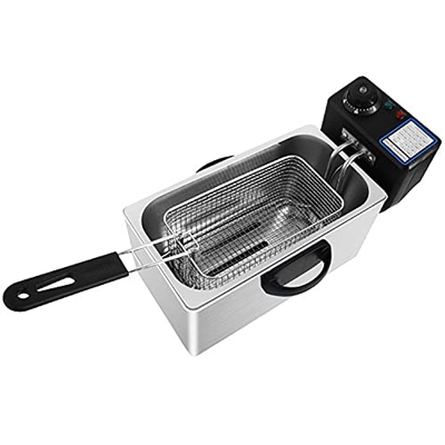 Freidora eléctrica de 7L, freidora Profunda de Acero Inoxidable Resistente con Control de Temperatura, freidora de Grasa de un Solo Tanque para Cocina