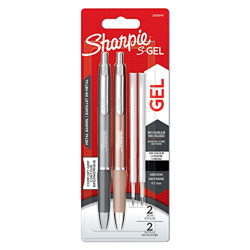 Sharpie S-Gel | Bolígrafos de gel de metal | Punta mediana (0,7 mm) | Gris acero y oro rosa | Tinta negra | 2 bolígrafos y 2 recambios de bolígrafo de características