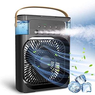 Z·Bling Aire Acondicionado Portátil,4 en 1 Mini Refrigerador de Aire Móvil Ventilador Humidificador Purificador con 3 Velocidades/7 Colores,Enfriador 