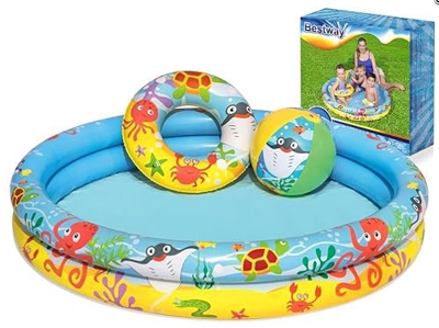 Set piscina piscina piscina piscina piscina – Color: Multicolor – Diámetro de la piscina: 122 cm – de material de vinilo resistente – con gráficos de 