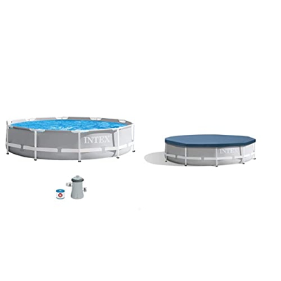 Intex 26702NP - Piscina Desmontable Redonda Prism Frame intex 305x76 cm con depuradora + 28030 - Cobertor Piscina metálica Metal & Prisma Frame 305 cm