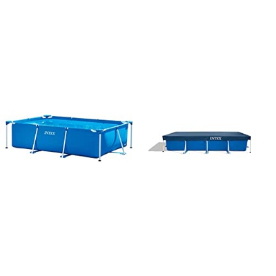 Intex 28272NP Small Frame - Piscina Desmontable, 300 x 200 x 75 cm, 3.834 litros + 28039 - Cobertor Piscina Rectangular Prisma/Small Frame 460 x 230 c