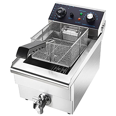 Freidora Comercial de 3000W, freidora eléctrica de Acero Inoxidable para encimera de 10L con grifos de Drenaje, freidora eléctrica para el hogar, Coci