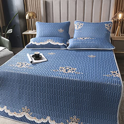 Colchoneta De Dormir De Verano - Colchoneta De Seda De Hielo De Látex con Impresión 3D Europea, Juegos De Cama De 3 Piezas De Microfibra 100% Lavada, 