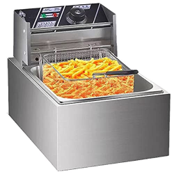 Freidora eléctrica de Acero Inoxidable, freidora Comercial de encimera de un Solo Cilindro de 6L con Perilla de Temperatura para cocinar Patatas Frita características