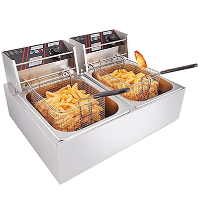 Freidora eléctrica de Doble Tanque de 12L, freidora Comercial con Control de Temperatura, freidora Profunda de Acero Inoxidable de Doble Tanque con Ce