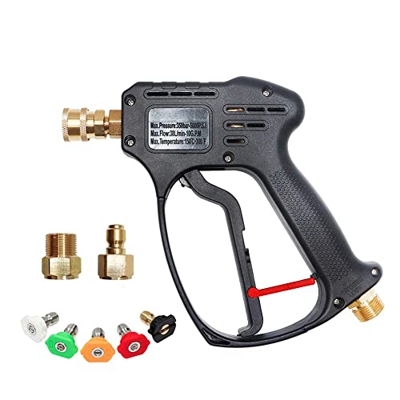 Pistola de Lavado de Alta presión Corta,5000 PSI Pistola Rociadora Limpiadora de Alta Presión Pistola de Lavado a Chorro con Conector rápido de 3/8" y