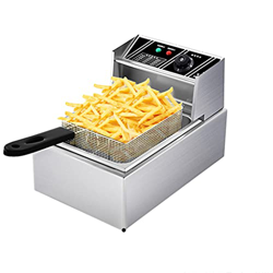 Freidora eléctrica de Acero Inoxidable de 10 l, freidora Francesa con Tapa, Cesta, Restaurante Comercial, Restaurante de Comida rápida, Cilindro único en oferta