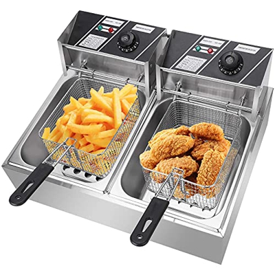 Freidora eléctrica Comercial de 12L, 5000W, encimera de Doble Tanque, freidora eléctrica de Acero Inoxidable para el hogar, Restaurante, Cocina, Comid