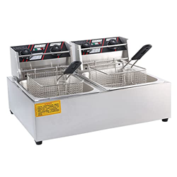 Freidora eléctrica Encimera Freidora de Grasa de Cocina de Acero Inoxidable Freidora para Papas Fritas Donuts y más 6L (Doble Plateado en oferta
