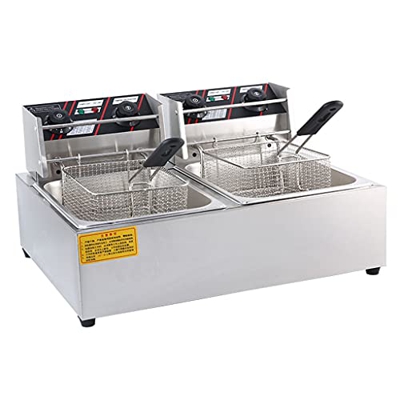 Freidora eléctrica Encimera Freidora de Grasa de Cocina de Acero Inoxidable Freidora para Papas Fritas Donuts y más 6L (Doble Plateado
