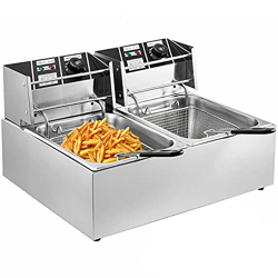 Freidora eléctrica de Grasa Profunda de 2,5 kW, freidora eléctrica Comercial de Acero Inoxidable de sobremesa de Doble Tanque de 2X10L con cestas Dobl características