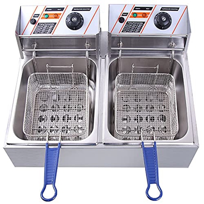 Freidora Comercial de Acero Inoxidable con Control de Temperatura Ajustable, freidora eléctrica de Doble Tanque con Cesta, freidora eléctrica para