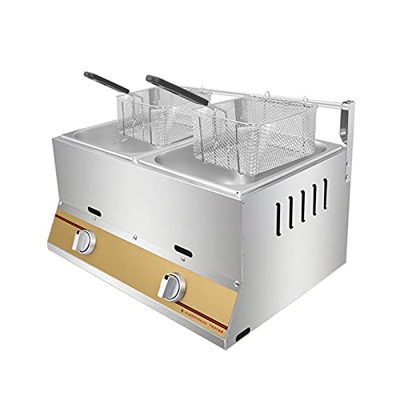 Freidora de Gas de Gran Capacidad de 12L, freidora LPG de Acero Inoxidable para Uso doméstico y Comercial, Potencia de Fuego Ajustable con cestas y Ta