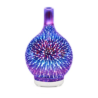 zebiaotech Humidificador Aceites Esenciales 3D Firework Glass USB Humidificador de Aire con 7 Colores LED Luz de Noche Aroma Difusor de Aceite Esencia